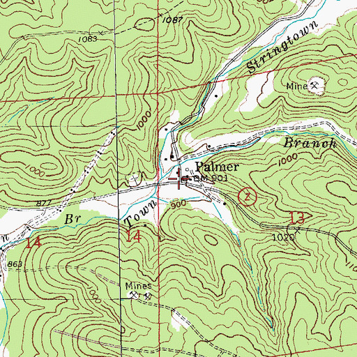 Topographic Map of Palmer, MO