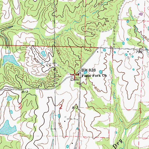 Topographic Map of Paris Fork Church, MO