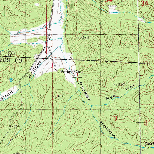 Topographic Map of Parker Hollow, MO