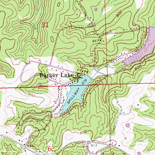 Topographic Map of Parker Lake, MO