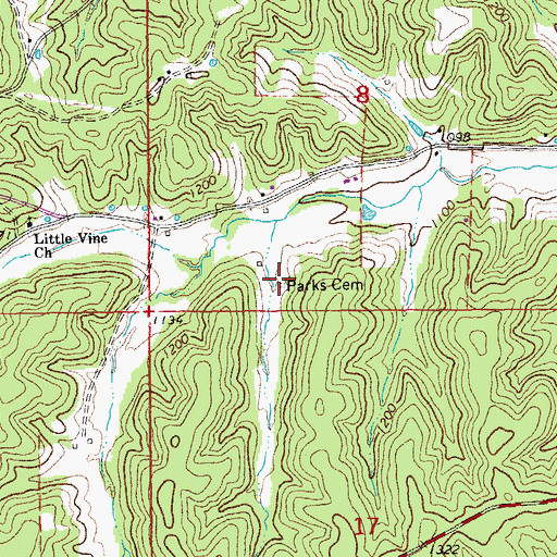 Topographic Map of Parks Cemetery, MO