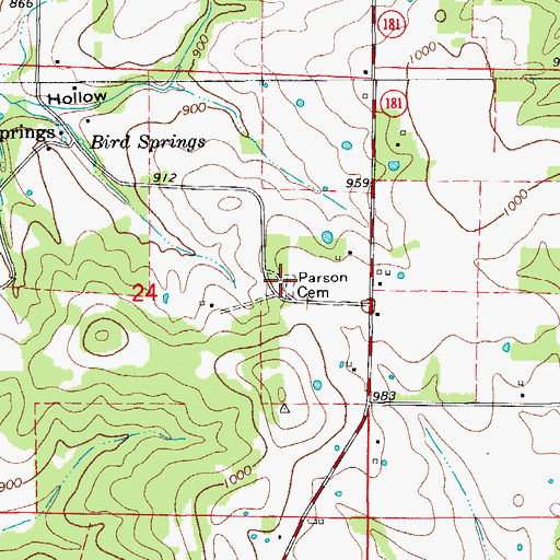 Topographic Map of Parson Cemetery, MO