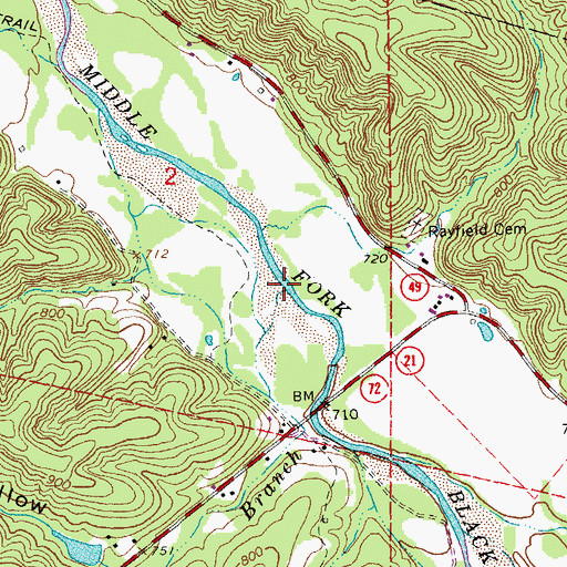 Topographic Map of Paynes Branch, MO
