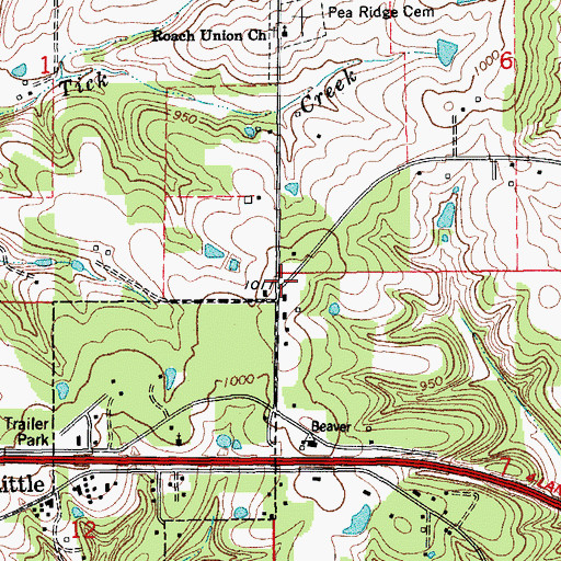 Topographic Map of Pea Ridge, MO