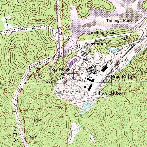 Topographic Map of Pea Ridge Mine, MO