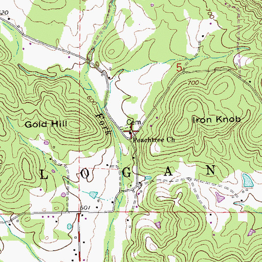 Topographic Map of Peachtree Church, MO