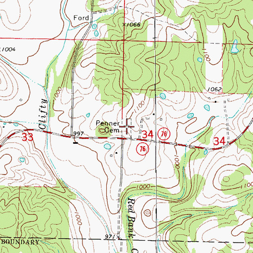 Topographic Map of Penner Cemetery, MO