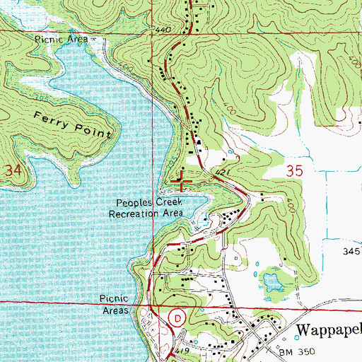 Topographic Map of Peoples Creek Recreation Area, MO