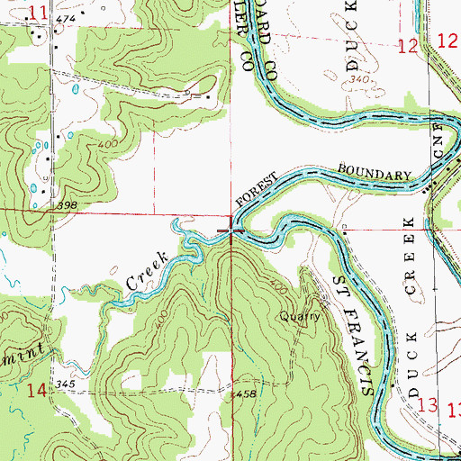 Topographic Map of Peppermint Creek, MO