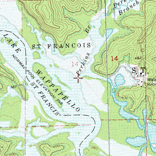 Topographic Map of Perkins Branch, MO