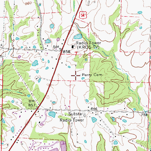 Topographic Map of Perry Cemetery, MO