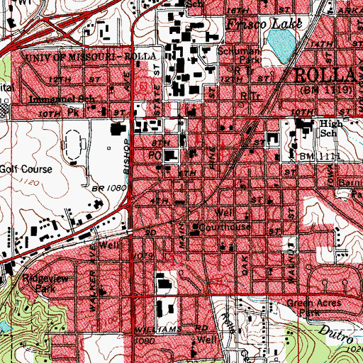 Topographic Map of Pershing School, MO
