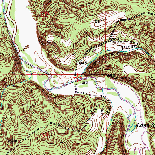 Topographic Map of Peter Branch, MO