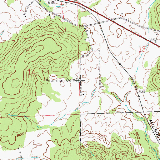 Topographic Map of Peterman Cemetery, MO