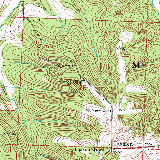 Topographic Map of Pierce Cemetery, MO