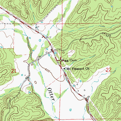 Topographic Map of Pigg Cemetery, MO
