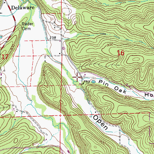 Topographic Map of Pin Oak Hollow, MO