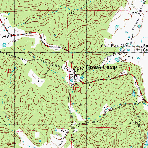 Topographic Map of Pine Grove Camp, MO