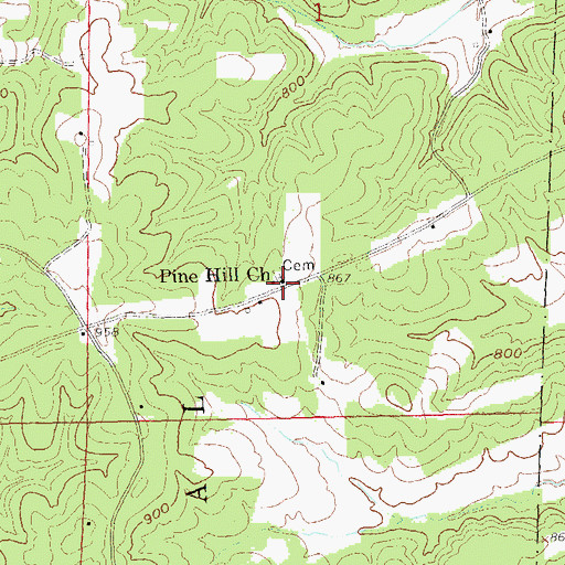 Topographic Map of Pine Hill Church, MO