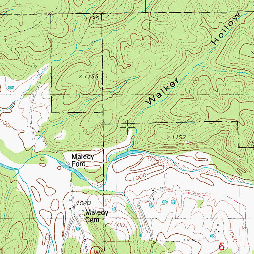 Topographic Map of Walker Hollow, MO