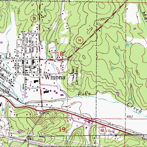 Topographic Map of Pine Lawn Cemetery, MO