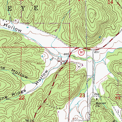 Topographic Map of Pine Ridge Hollow, MO