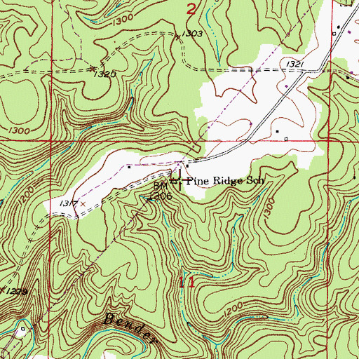 Topographic Map of Pine Ridge School, MO