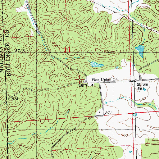 Topographic Map of Pine Union School, MO