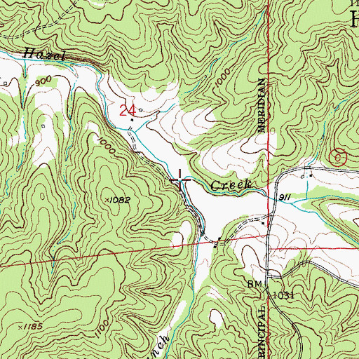 Topographic Map of Piney Branch, MO