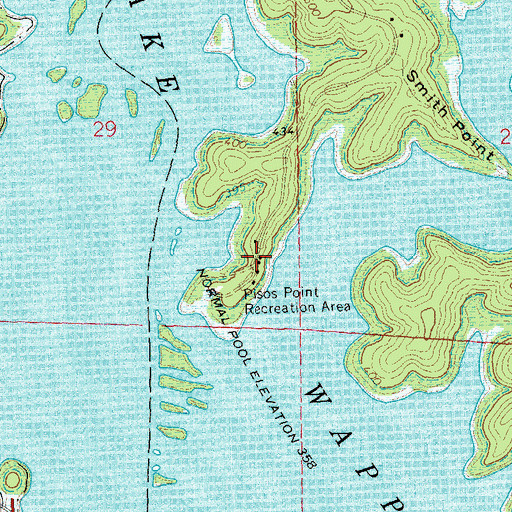 Topographic Map of Pisos Point Recreation Area, MO