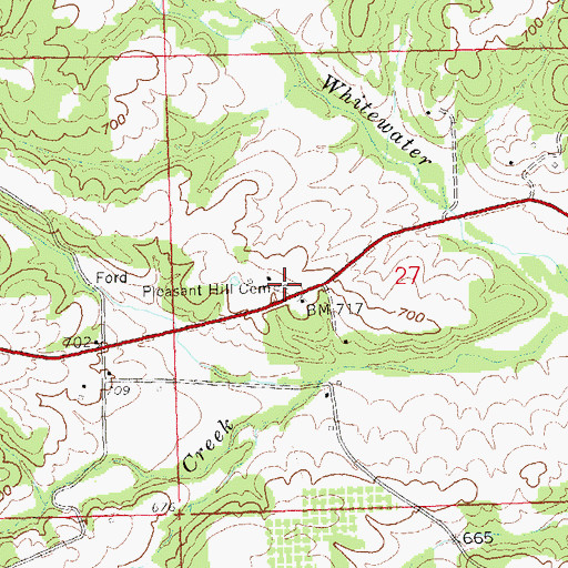 Topographic Map of Pleasant Hill Cemetery, MO
