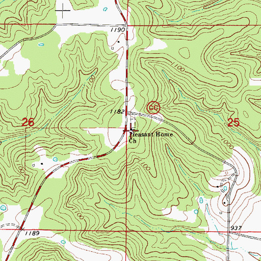 Topographic Map of Pleasant Home Church, MO