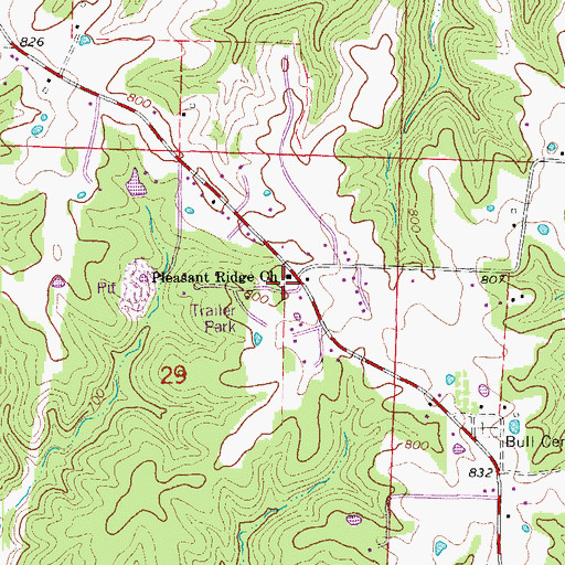 Topographic Map of Pleasant Ridge Church, MO