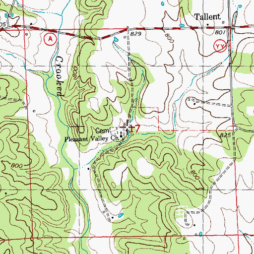 Topographic Map of Pleasant Valley Church, MO