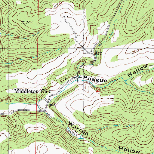Topographic Map of Poague Hollow, MO