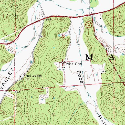 Topographic Map of Poca Cemetery, MO