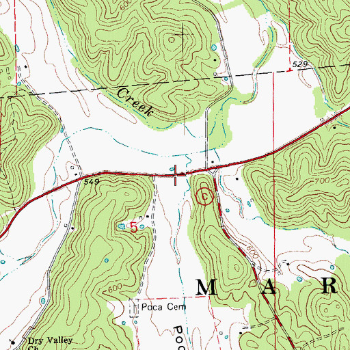 Topographic Map of Poca Hollow, MO