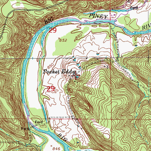 Topographic Map of Pocket Eddy, MO