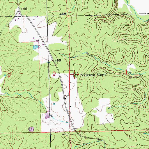 Topographic Map of Podesva Cemetery, MO
