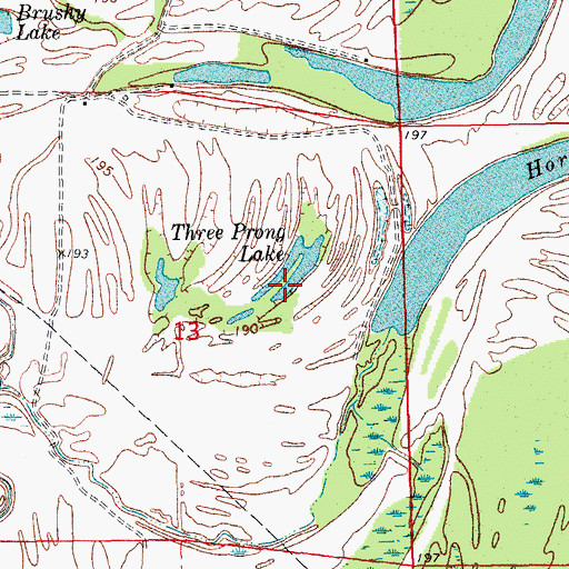 Topographic Map of Three Prong Lake, AR