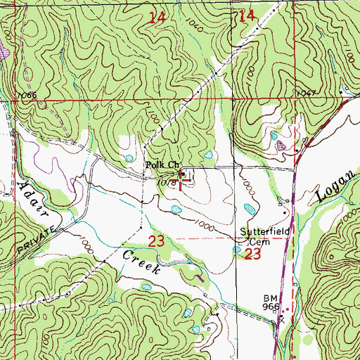 Topographic Map of Polk Church, MO