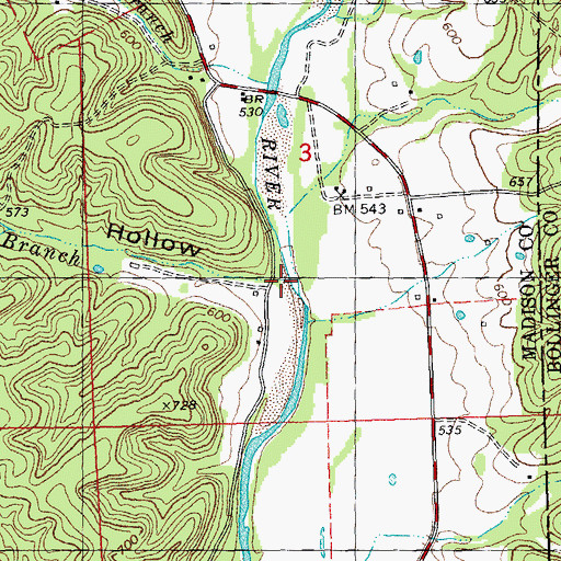 Topographic Map of Pond Branch, MO