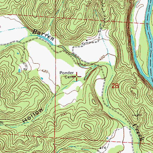 Topographic Map of Ponder Cemetery, MO