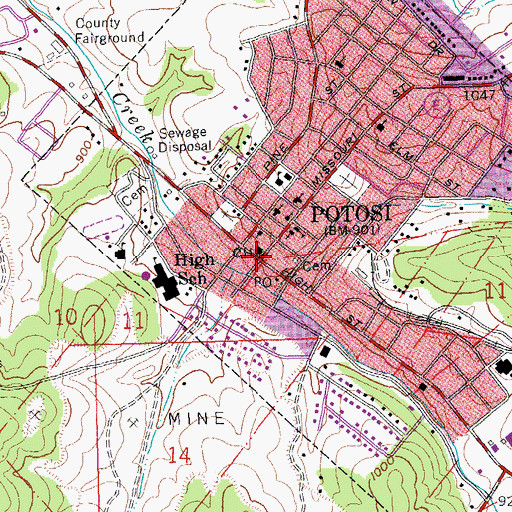 Topographic Map of Potosi, MO