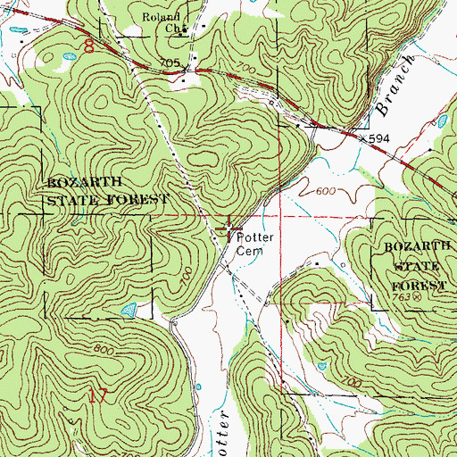 Topographic Map of Potter Cemetery, MO