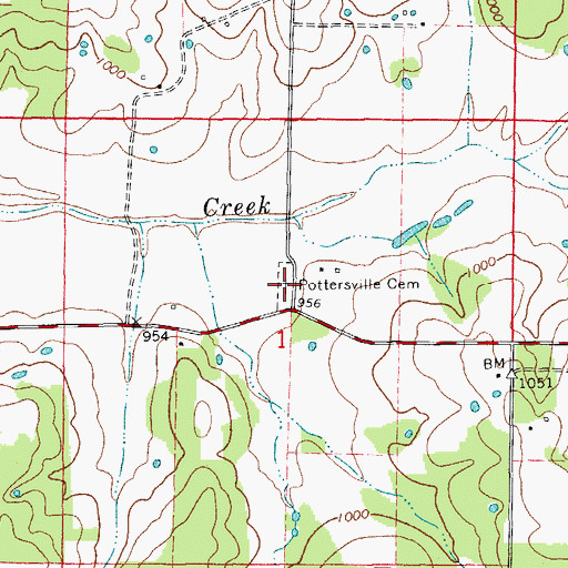Topographic Map of Pottersville Cemetery, MO