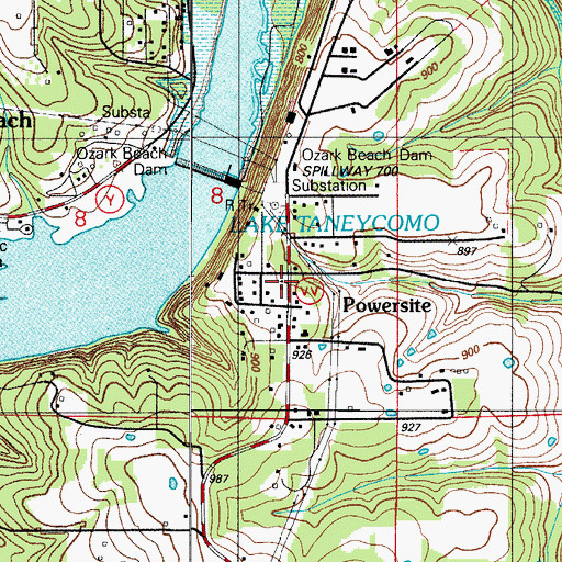 Topographic Map of Powersite, MO