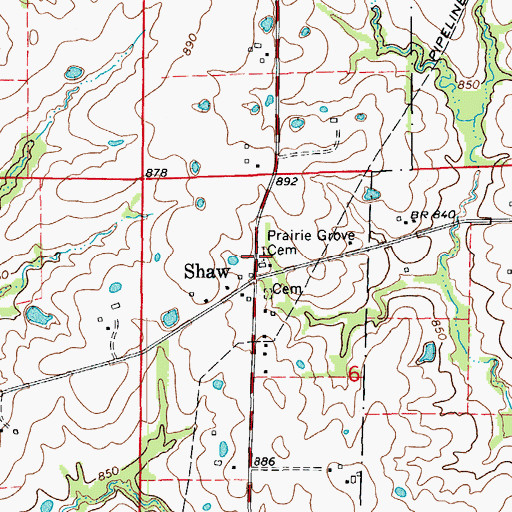 Topographic Map of Prairie Grove Cemetery, MO