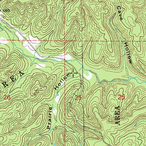 Topographic Map of Prairie Hollow, MO