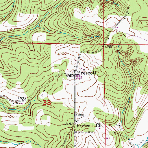 Topographic Map of Prescott, MO